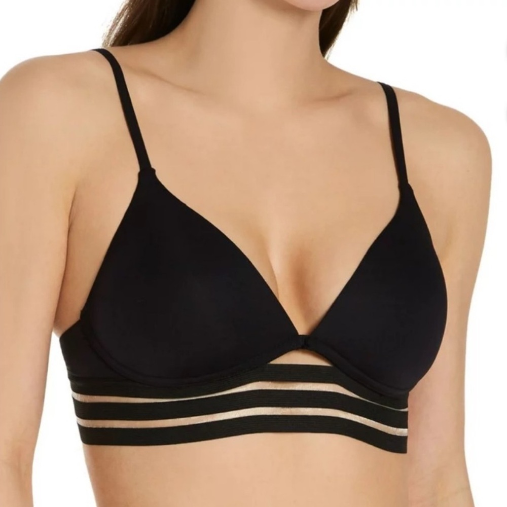Vince Camuto Coast Lines Mesh Banded Elastic Molded Bikini Top Black Size XS